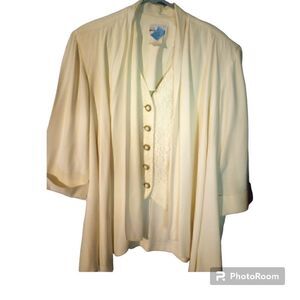 Vintage Cascading open front blazer with attached lace vest & pearl buttons